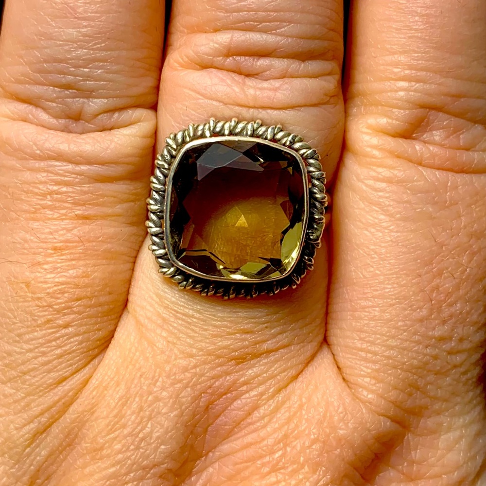 Solid Sterling Smokey Quartz Ring - image 1